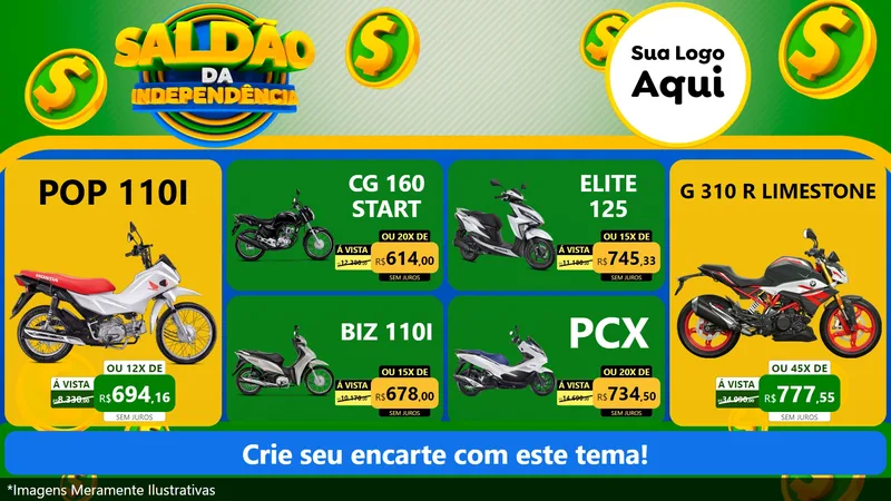 Modelo de TV para TV Horizontal com o tema Saldão da Indepêndencia para Concessionaria de Motos