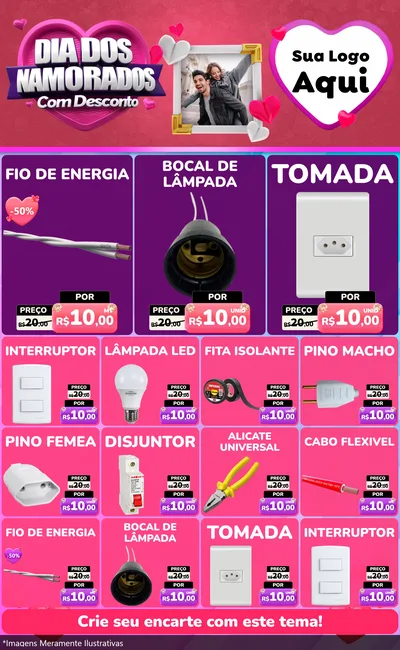 Modelo de Encarte para Encarte Grande com o tema Dia Dos Namorados Com Desconto para Materiais Elétricos