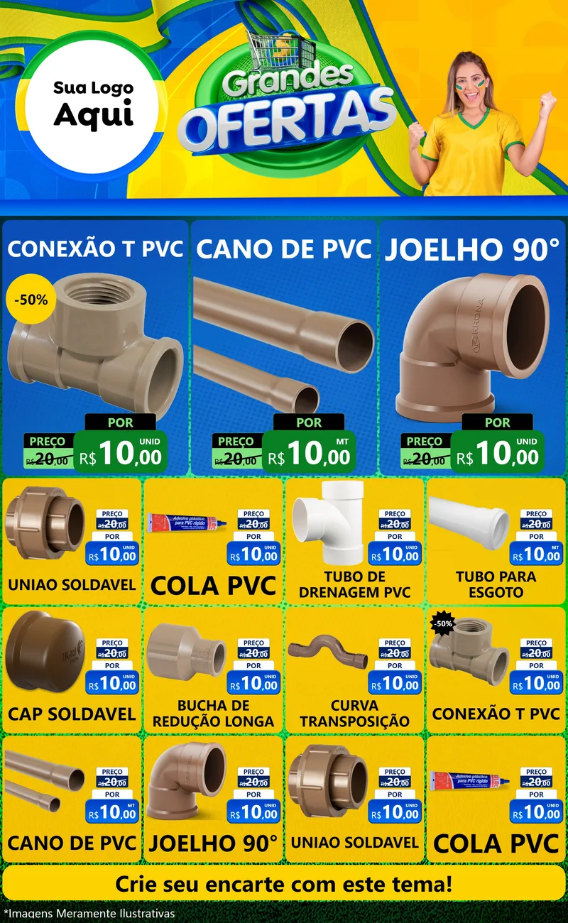 Modelo de Encarte para Encarte Grande com o tema Grandes Ofertas para Tubos e conexões