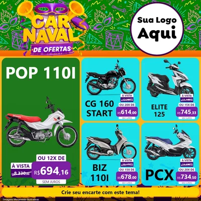 Modelo de Rede Social para Feed Facebook com o tema Carnaval de Ofertas para Concessionaria de Motos