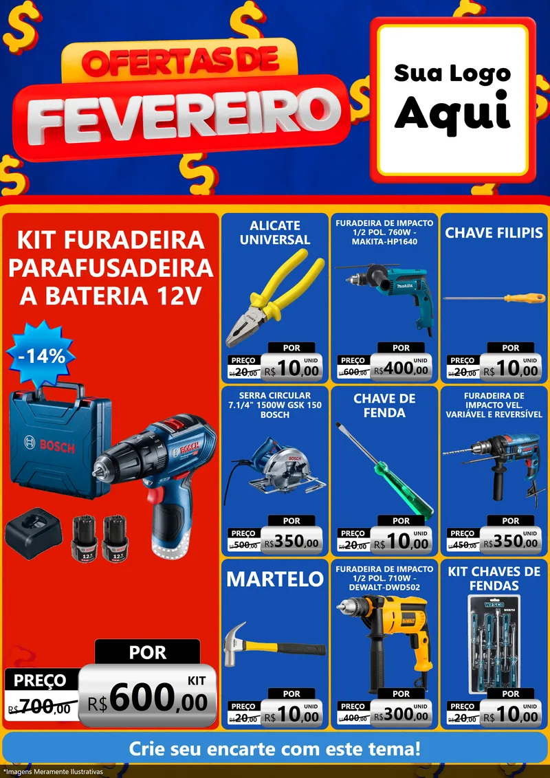 Modelo de Encarte para Encarte A4 Vertical com o tema Ofertas de Fevereiro para Maquinas e Ferramentas