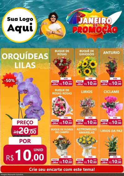 Modelo de Encarte para Encarte A4 Vertical com o tema Janeiro de Promoção para Floricultura e jardim