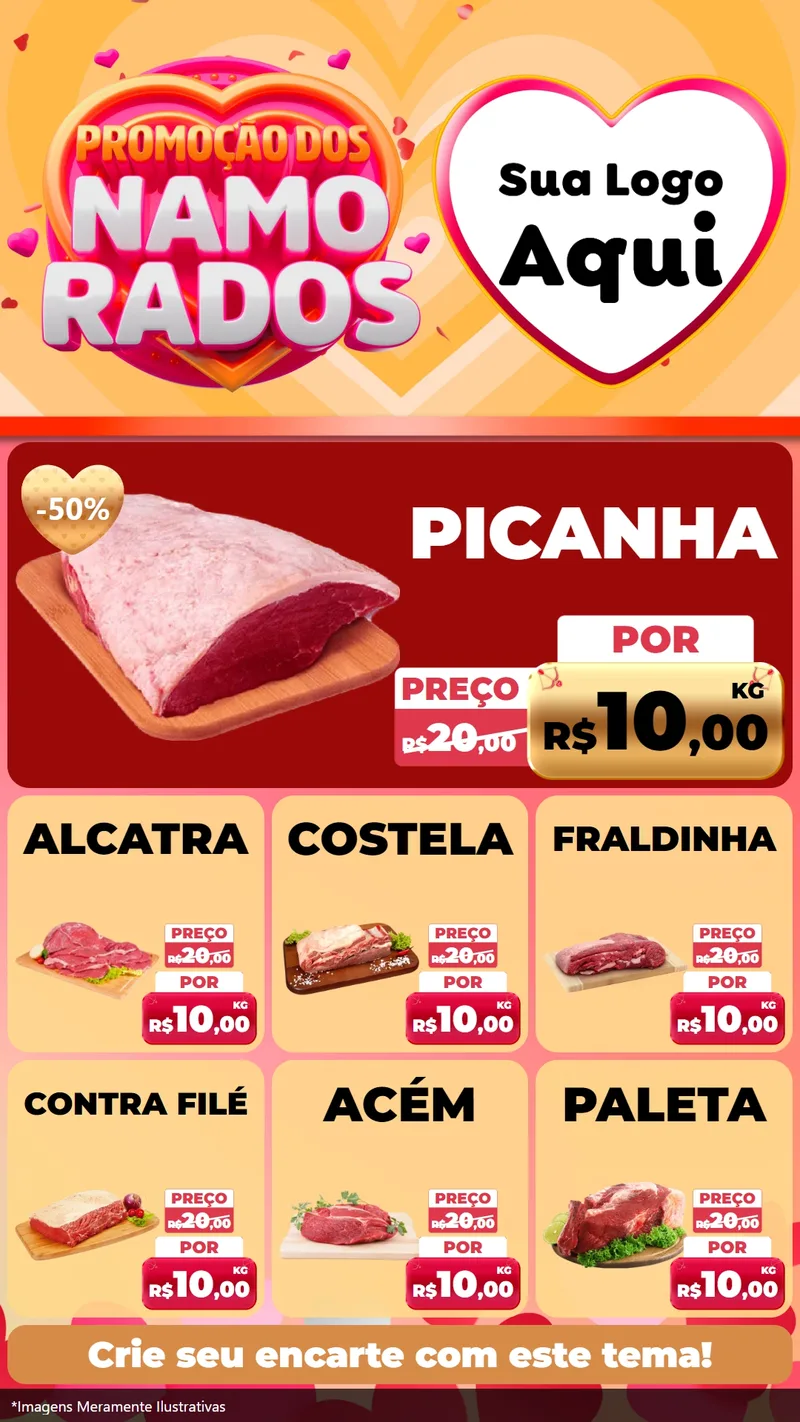 Modelo de Rede Social para Stories com o tema Promoção dos Namorados para Açougue