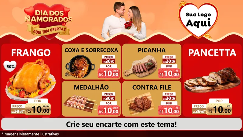 Modelo de TV para TV Horizontal com o tema Dia dos Namorados - Aqui Tem Ofertas para Assados
