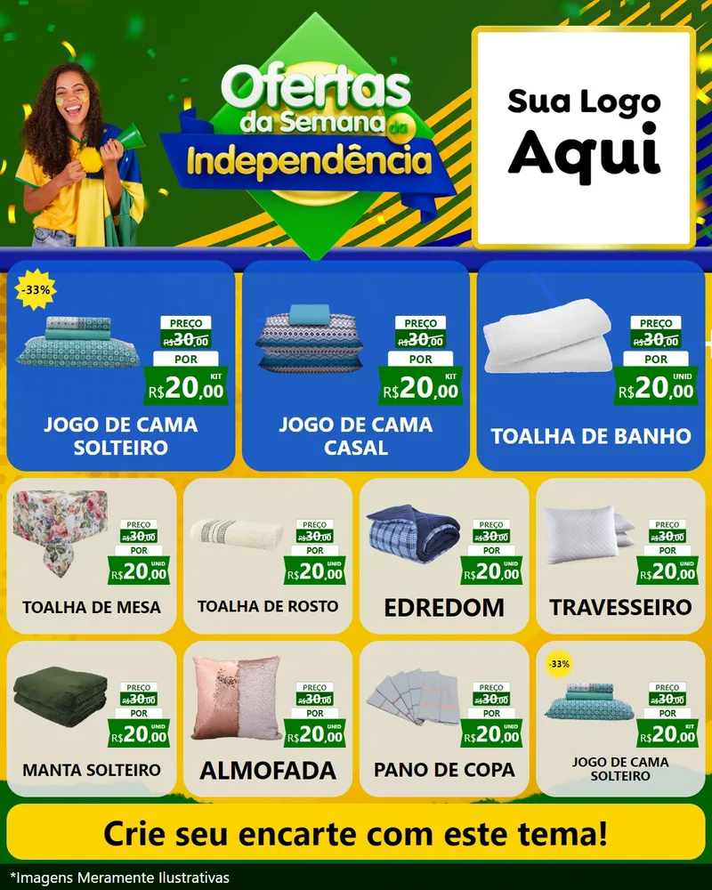 Modelo de Rede Social para Feed Instagram com o tema Ofertas da Semana da Independência para Cama, Mesa e Banho