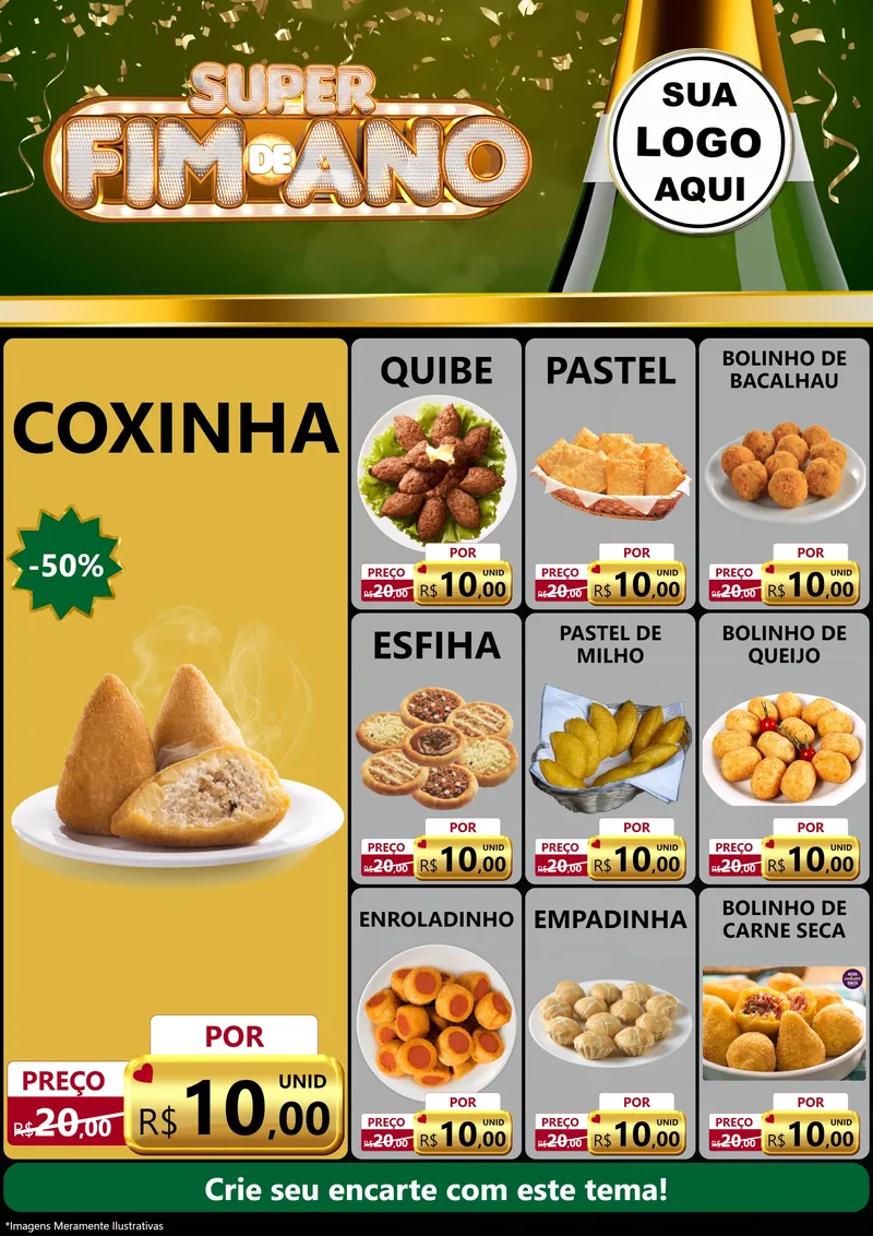 Modelo de Encarte para Encarte A4 Vertical com o tema Super Fim de Ano para Salgadaria