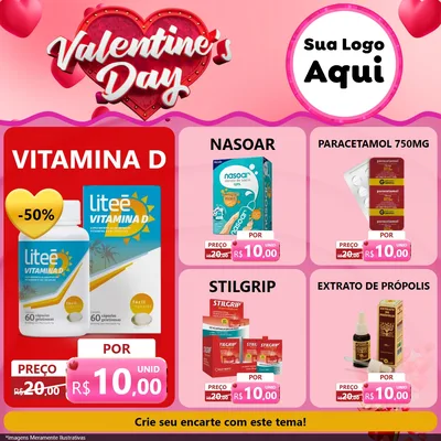 Modelo de Rede Social para Feed Facebook com o tema Valentine's Day para Farmácia