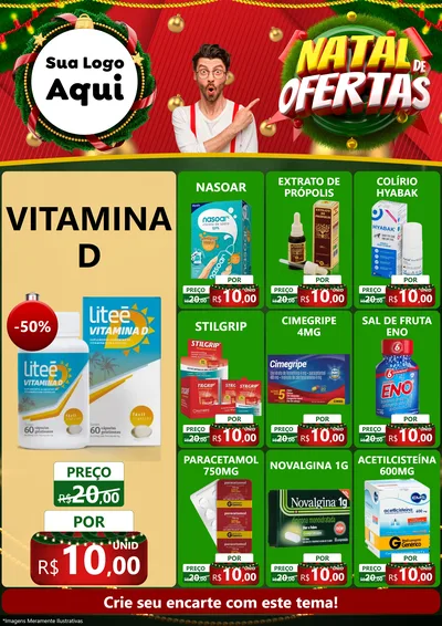 Modelo de Encarte para Encarte A4 Vertical com o tema Natal de Ofertas para Farmácia