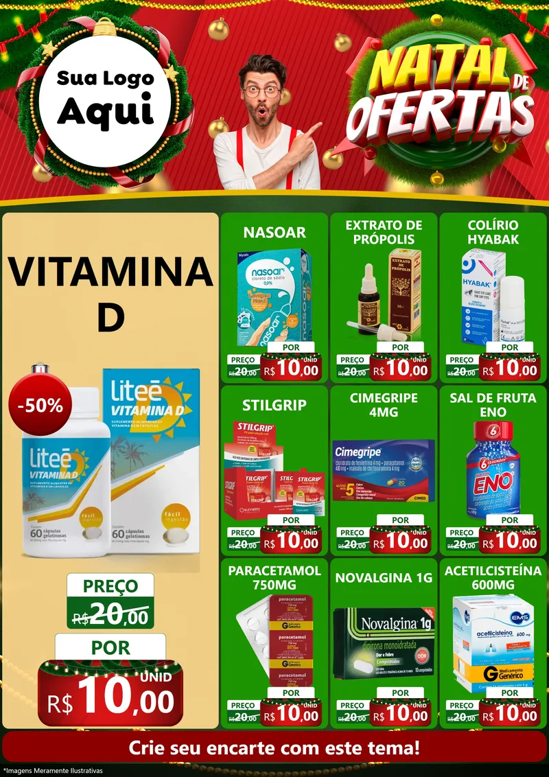 Modelo de Encarte para Encarte A4 Vertical com o tema Natal de Ofertas para Farmácia