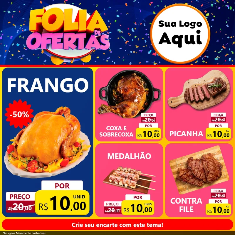Modelo de Rede Social para Feed Facebook com o tema Folia de Ofertas para Assados