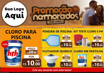 Modelo de Encarte para Encarte A4 Horizontal com o tema Promoção Namorados para Produtos para Piscina