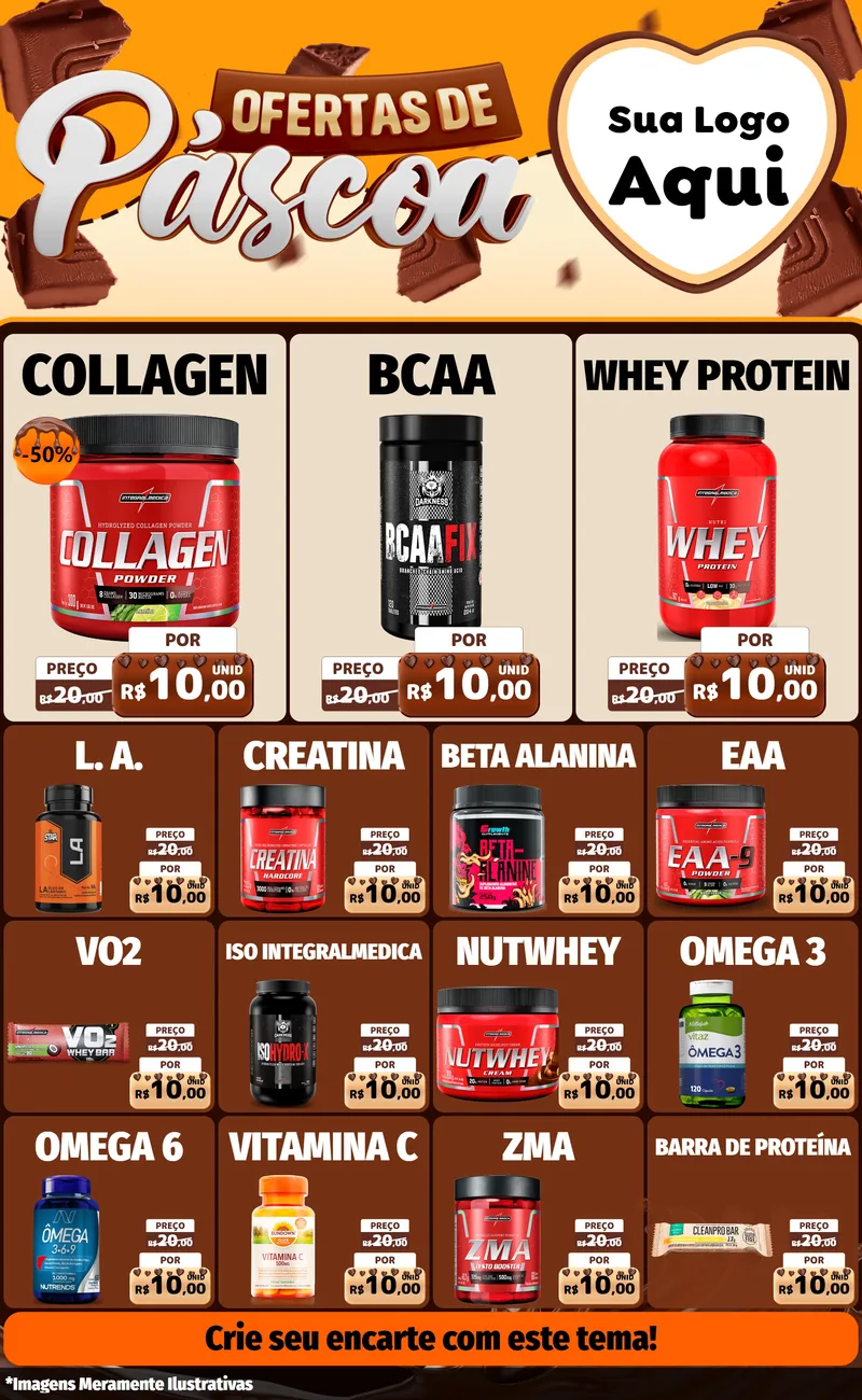 Modelo de Encarte para Encarte Grande com o tema Ofertas de Páscoa para Suplementos alimentares