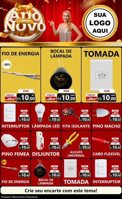 Modelo de Encarte para Encarte Grande com o tema Super Ano Novo para Materiais Elétricos