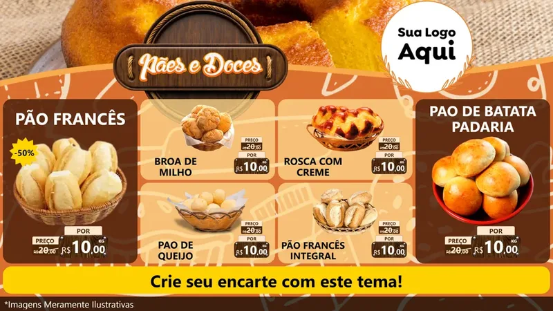 Modelo de TV para TV Horizontal com o tema Padaria Pães e Doces para Padaria