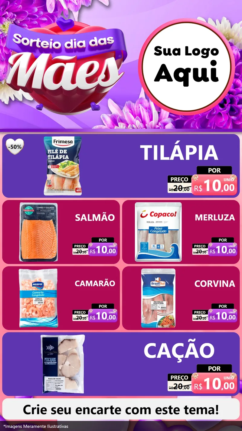 Modelo de TV para TV Vertical com o tema Sorteio Dia das Mães para Peixaria