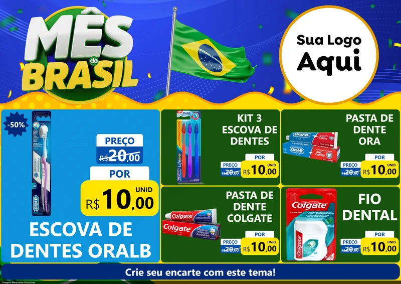 Modelo de Encarte para Encarte A4 Horizontal com o tema Mês do Brasil para Higiene Pessoal