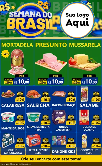 Modelo de Encarte para Encarte Grande com o tema Semana Do Brasil para Frios e Laticínios