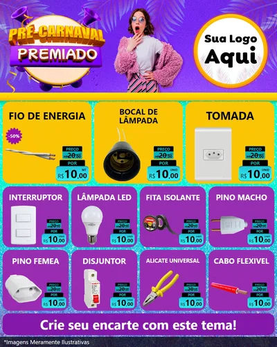 Modelo de Rede Social para Feed Instagram com o tema Pré-Carnaval Premiado para Materiais Elétricos