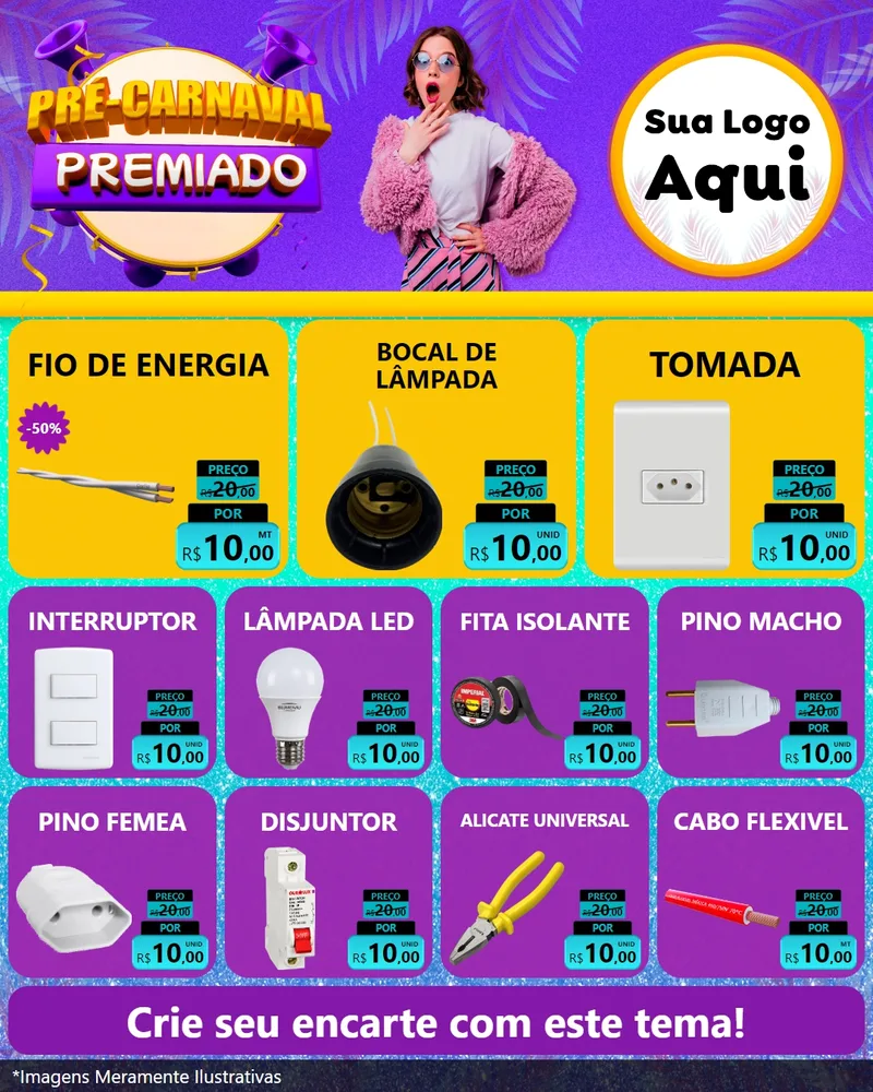 Modelo de Rede Social para Feed Instagram com o tema Pré-Carnaval Premiado para Materiais Elétricos