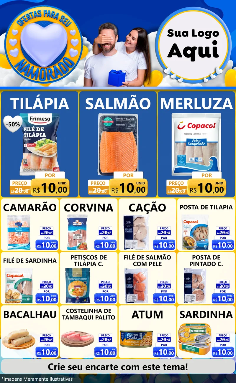 Modelo de Encarte para Encarte Grande com o tema Ofertas Para Seu Namorado para Peixaria
