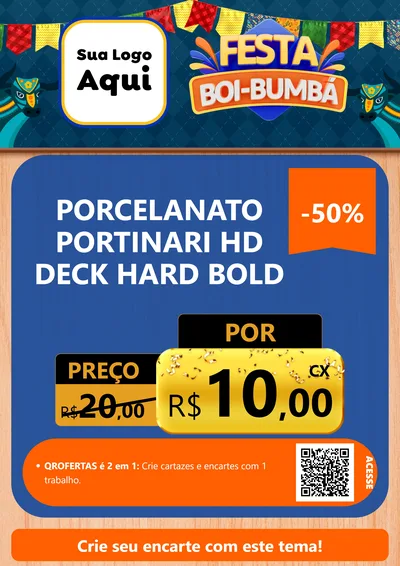 Modelo de Cartaz para Cartaz A4 Vertical com o tema Festa Boi Bumbá para Pisos e revestimentos