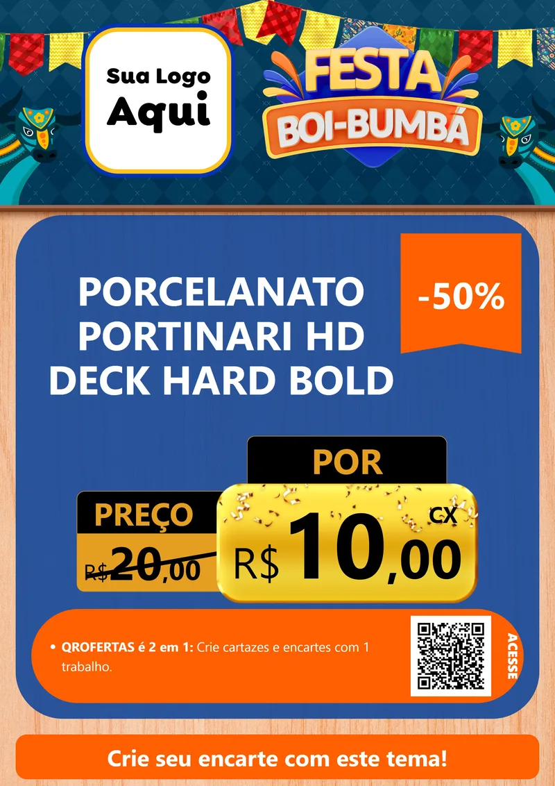 Modelo de Cartaz para Cartaz A4 Vertical com o tema Festa Boi Bumbá para Pisos e revestimentos