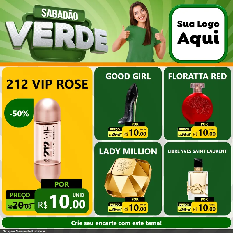Modelo de Rede Social para Feed Facebook com o tema Sabadão Verde para Perfumes