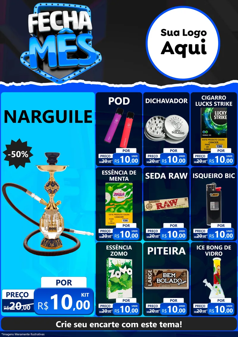 Modelo de Encarte para Encarte A4 Vertical com o tema Fecha Mês para Tabacaria