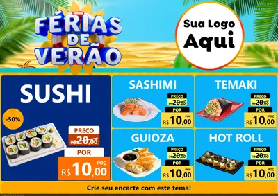 Modelo de Encarte para Encarte A4 Horizontal com o tema Férias de Verão para Comida japonesa