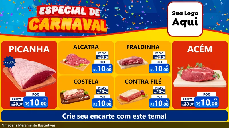 Modelo de TV para TV Horizontal com o tema Especial de Carnaval para Açougue
