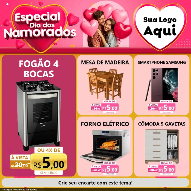 Modelo de Rede Social para Feed Facebook com o tema Especial Dia dos Namorados para Móveis e Eletro