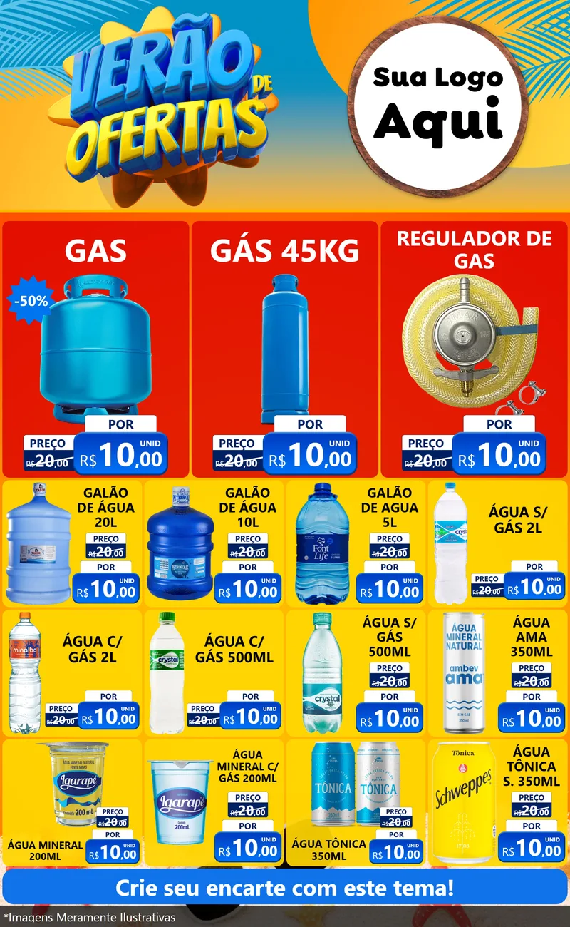 Modelo de Encarte para Encarte Grande com o tema Verão de Ofertas para Água e gás