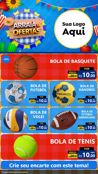 Modelo de TV para TV Vertical com o tema Arraiá de Ofertas para Artigos Esportivos