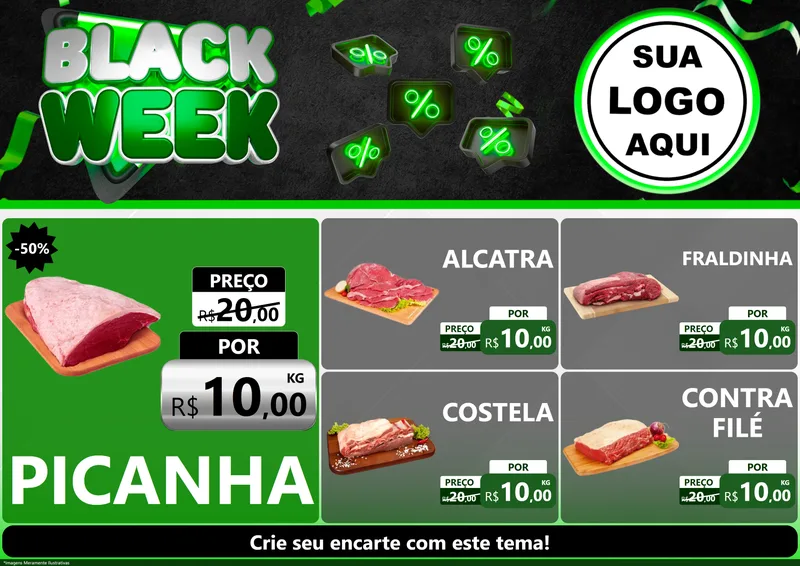 Modelo de Encarte para Encarte A4 Horizontal com o tema Black Week para Açougue