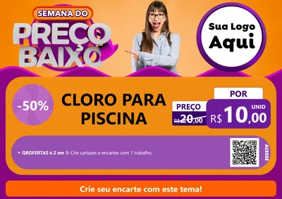 Modelo de Cartaz para Cartaz A4 Horizontal com o tema Semana do Preço Baixo para Produtos para Piscina