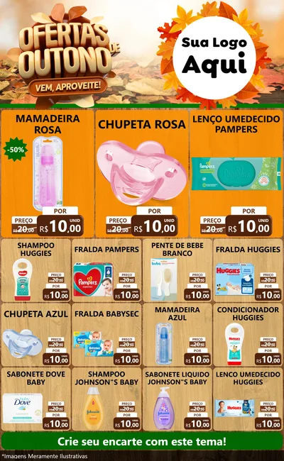 Modelo de Encarte para Encarte Grande com o tema Ofertas de Outono - Vem, Aproveite! para Bebês