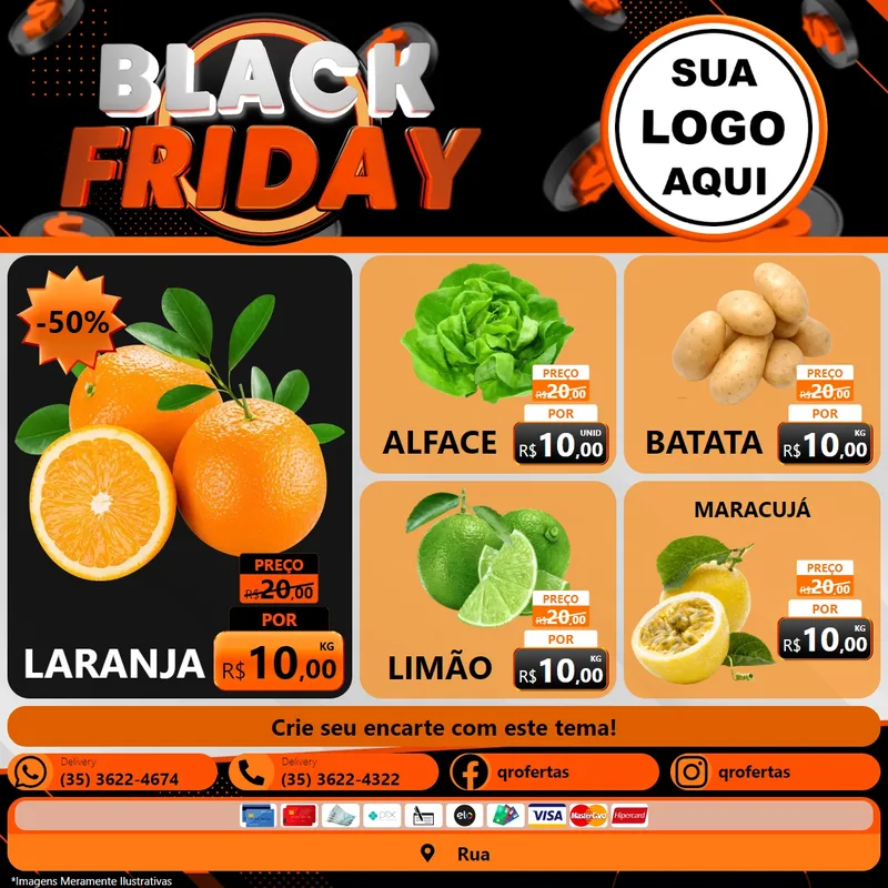 Modelo de Rede Social para Feed Facebook com o tema Black Friday para Hortifrúti