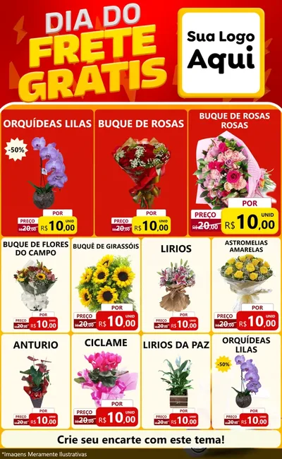 Modelo de Encarte para Encarte Grande com o tema Dia do Frete Grátis para Floricultura e jardim
