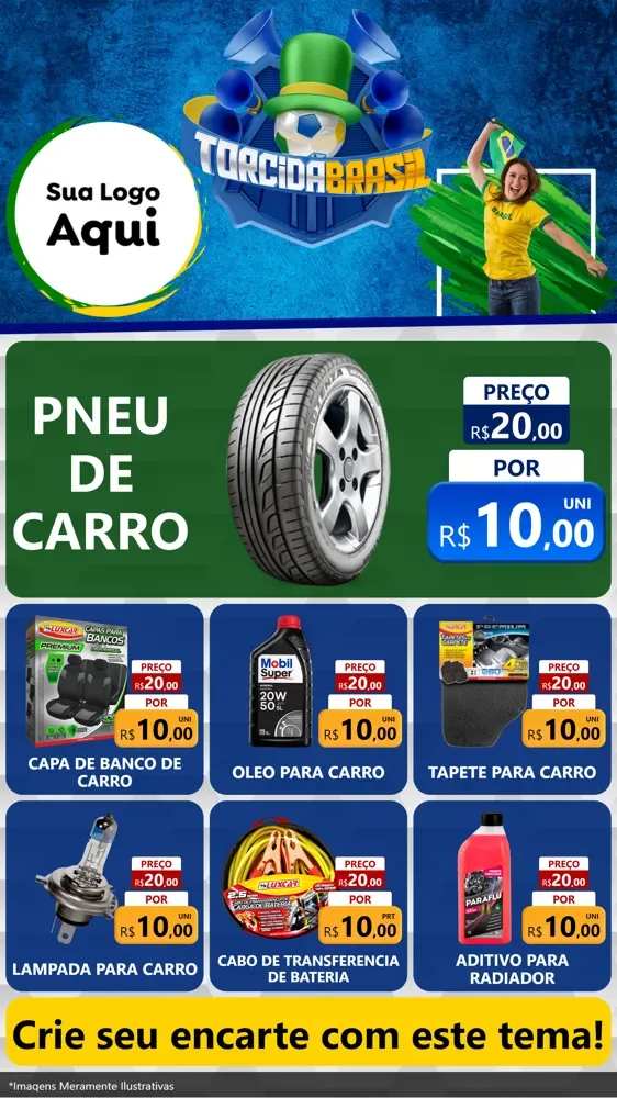 Modelo de Rede Social para Stories com o tema Torcida Brasil - Copa para Auto peças