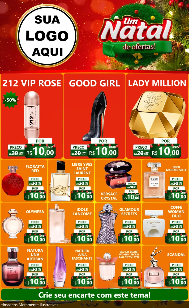 Modelo de Encarte para Encarte Grande com o tema Um Natal de Ofertas para Perfumes