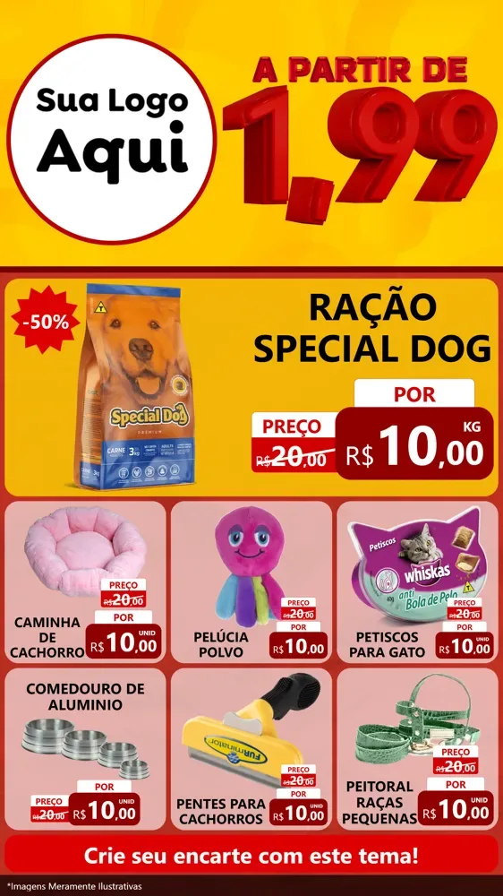 Modelo de Rede Social para Stories com o tema A Partir de Um e Noventa e Nove - 1,99 para Pet Shop