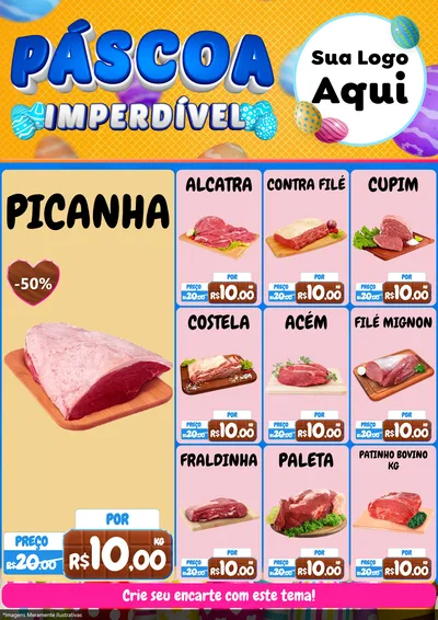Modelo de Encarte para Encarte A4 Vertical com o tema Páscoa Imperdível para Açougue