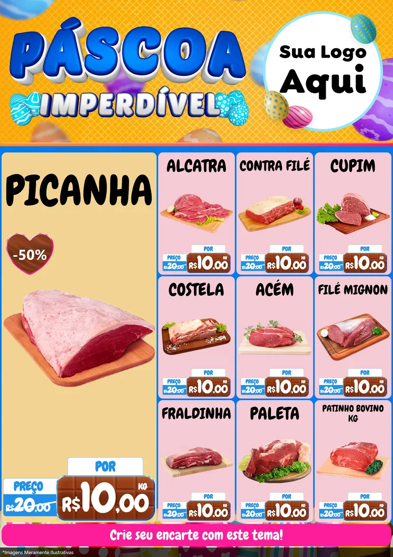 Modelo de Encarte para Encarte A4 Vertical com o tema Páscoa Imperdível para Açougue
