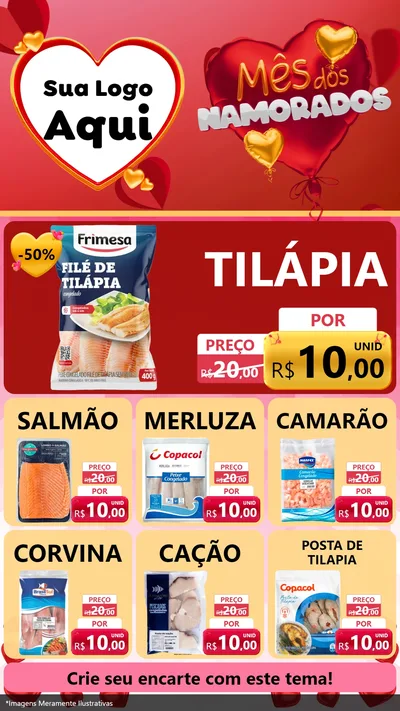 Modelo de Rede Social para Stories com o tema Mês dos Namorados para Peixaria