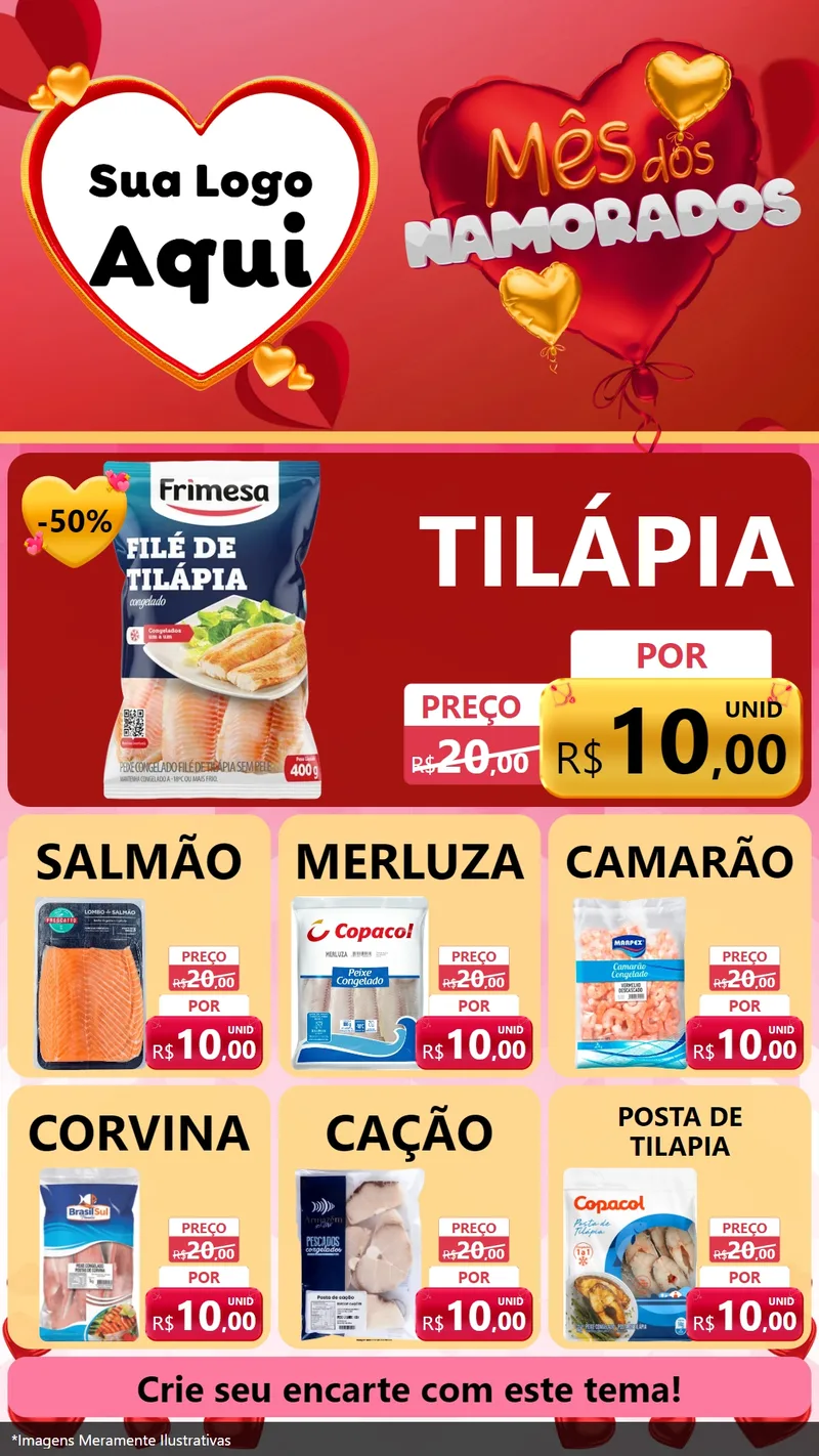 Modelo de Rede Social para Stories com o tema Mês dos Namorados para Peixaria