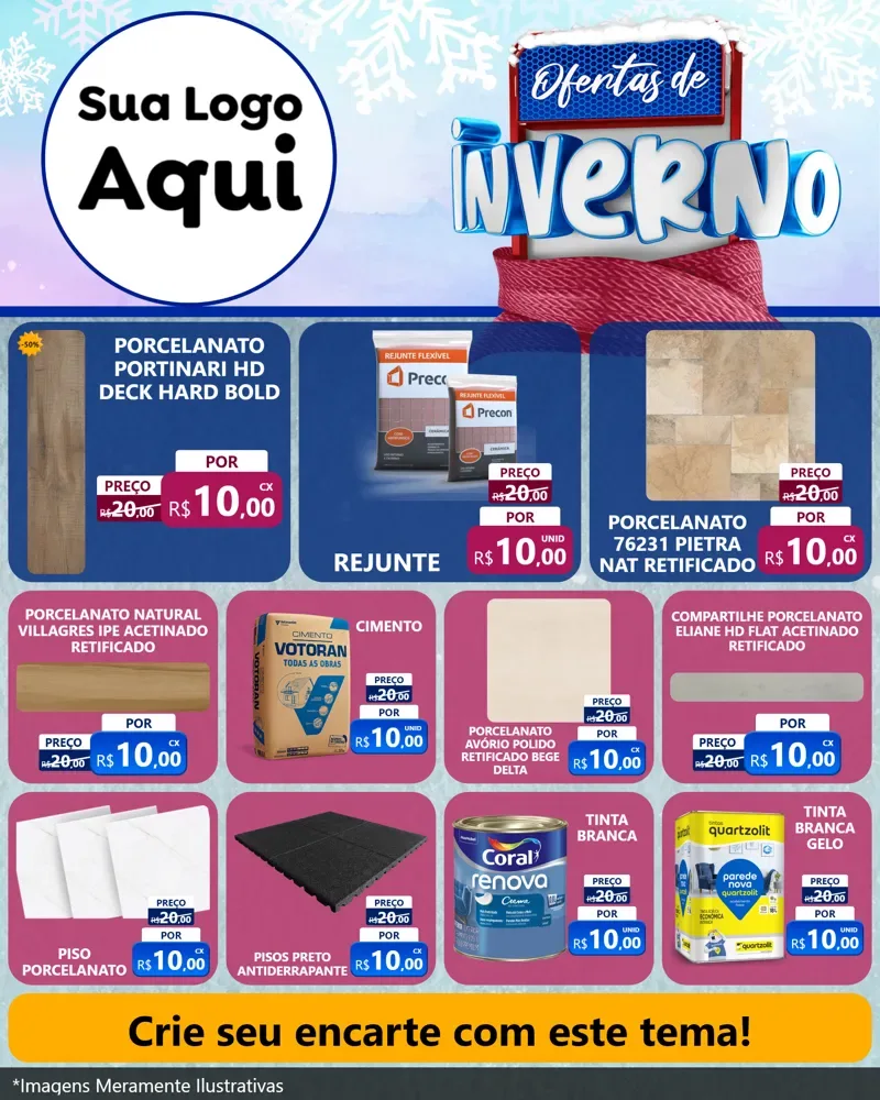Modelo de Rede Social para Feed Instagram com o tema Ofertas de Inverno para Pisos e revestimentos
