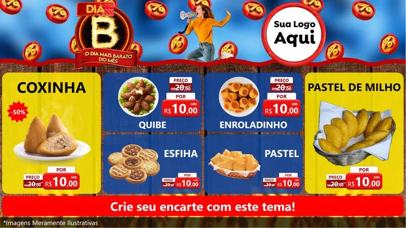 Modelo de TV para TV Horizontal com o tema Dia B - O Dia Mais Barato Do Mês para Salgadaria