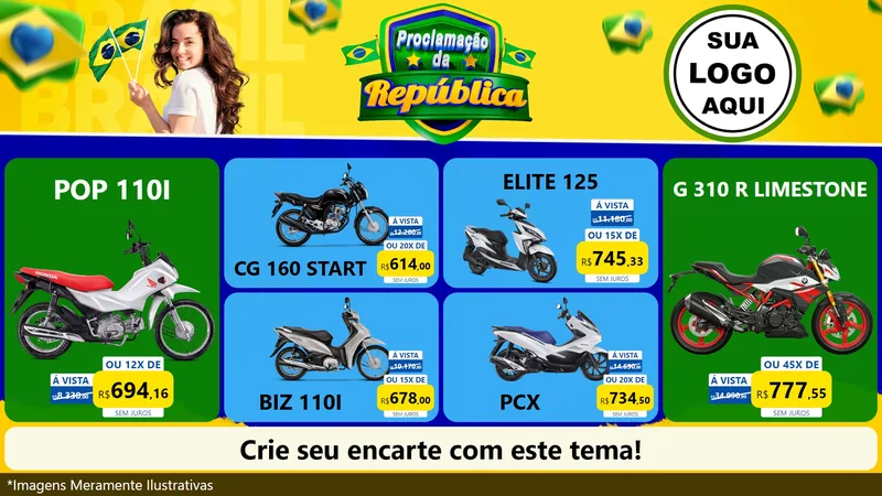 Modelo de TV para TV Horizontal com o tema Proclamação da República para Concessionaria de Motos
