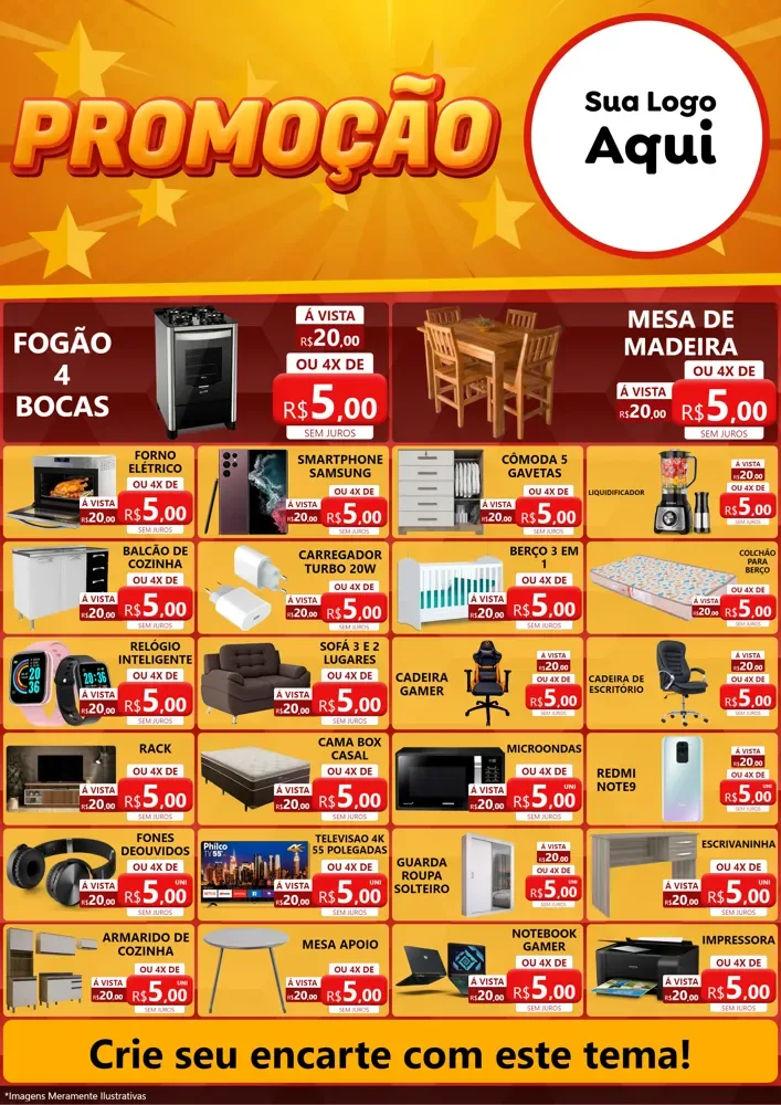 Modelo de Encarte para Encarte A4 Vertical com o tema Promoção para Móveis e Eletro