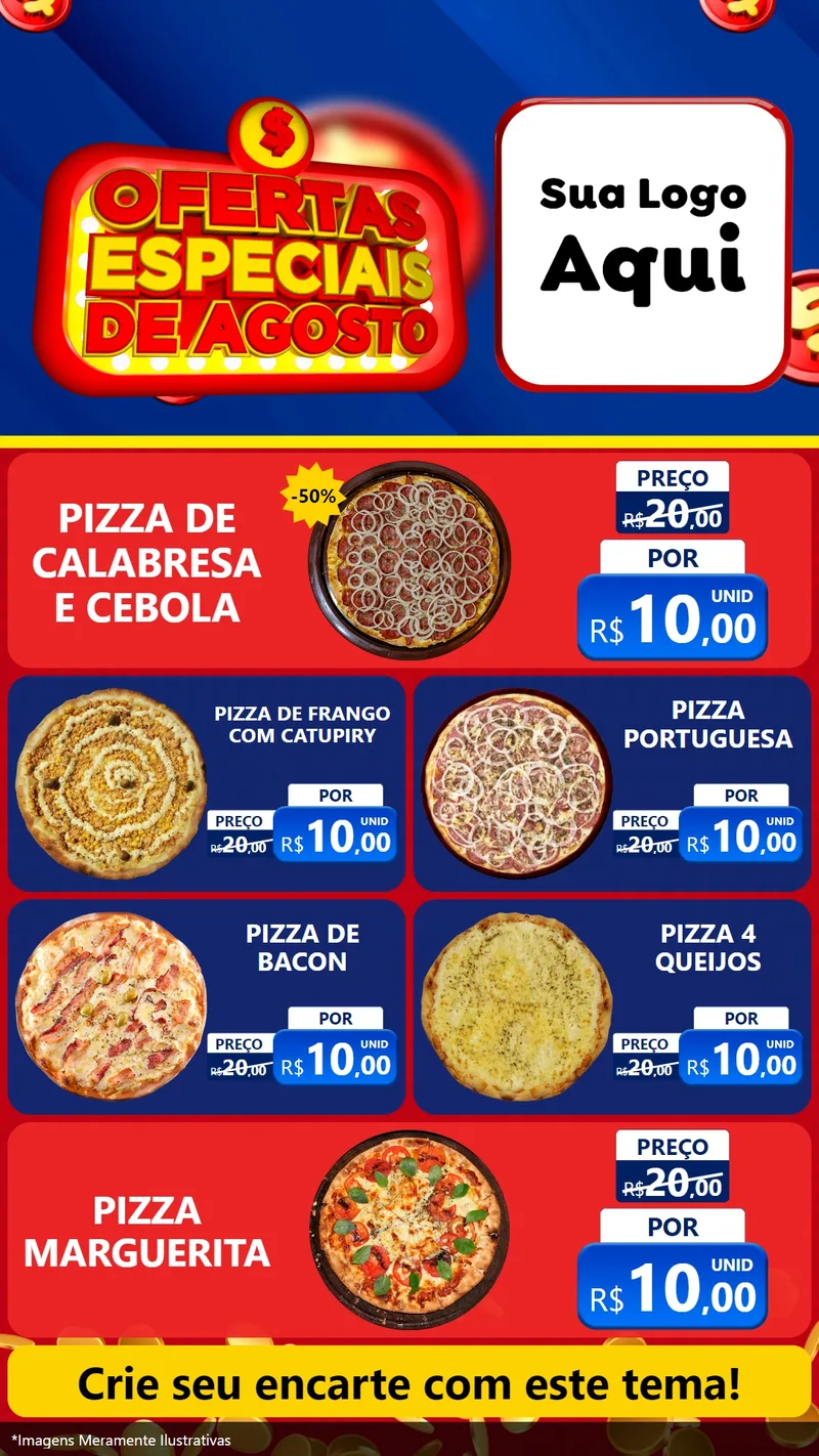 Modelo de TV para TV Vertical com o tema Ofertas Especiais de Agosto para Pizzaria